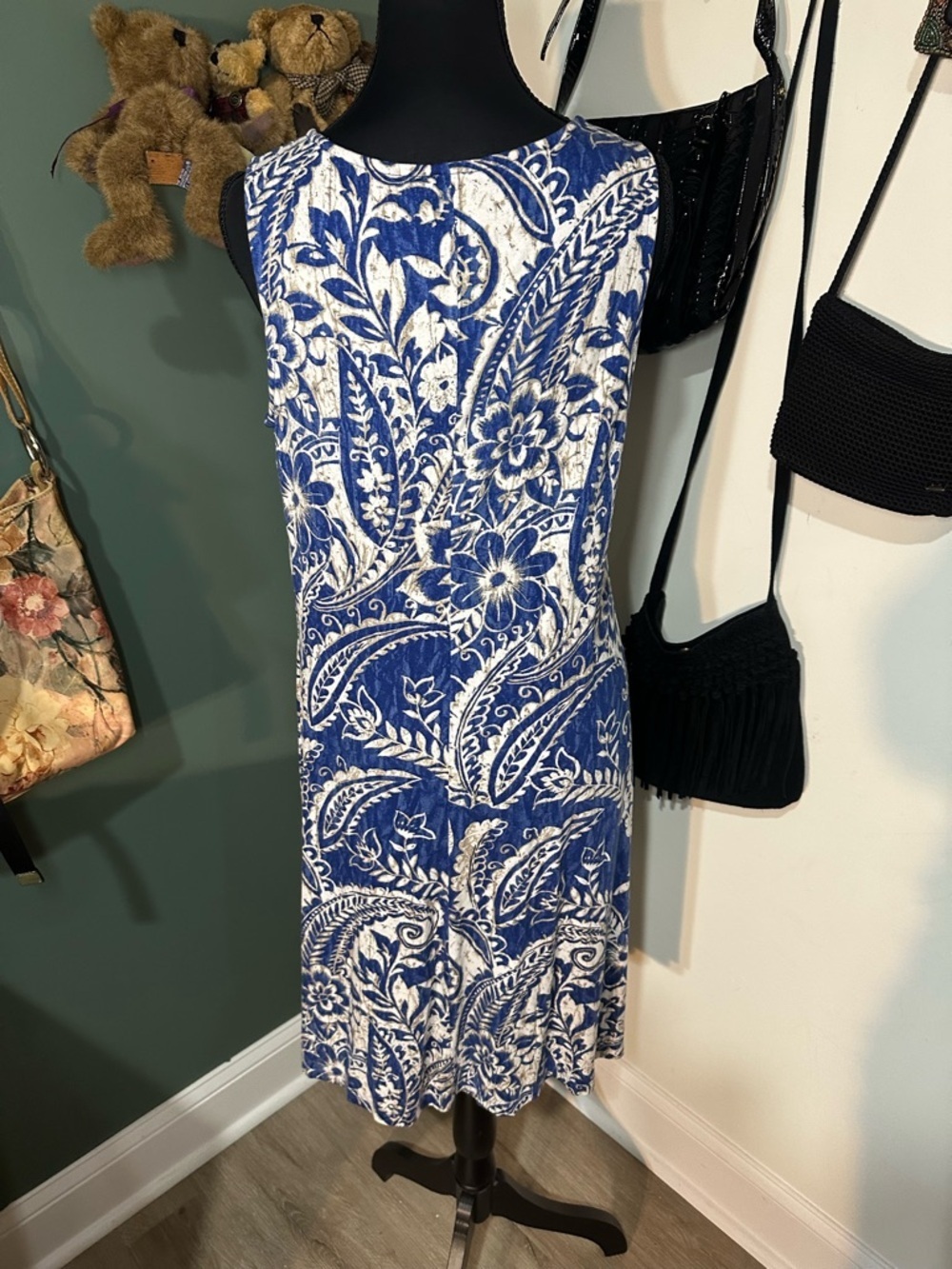 Chico’s Blue & White Paisley Floral Tank Dress Size 1 (M/L) Boho Summer - Picture 5 of 6